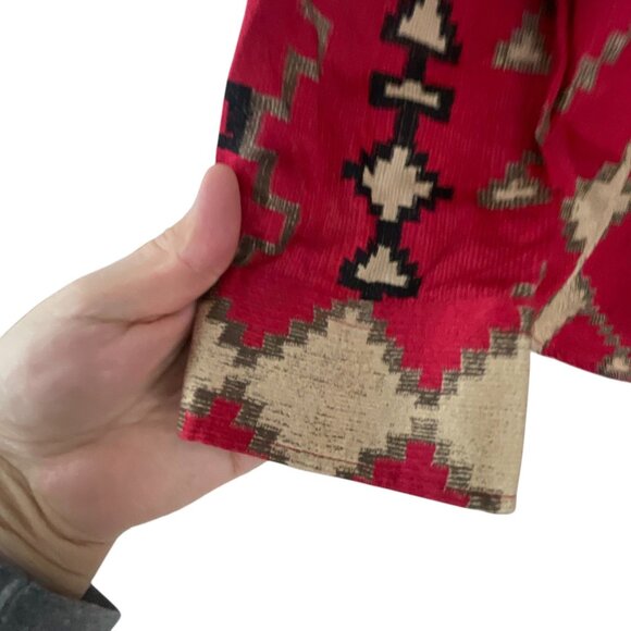 Lauren Ralph Lauren Western Aztec Printed Button-Down Shirt PM Red Tan Cotton - Picture 6 of 9